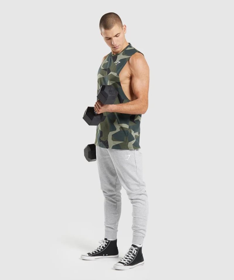 Men's Gymshark Critical Drop Arm Tanks Camo | CA D38A57